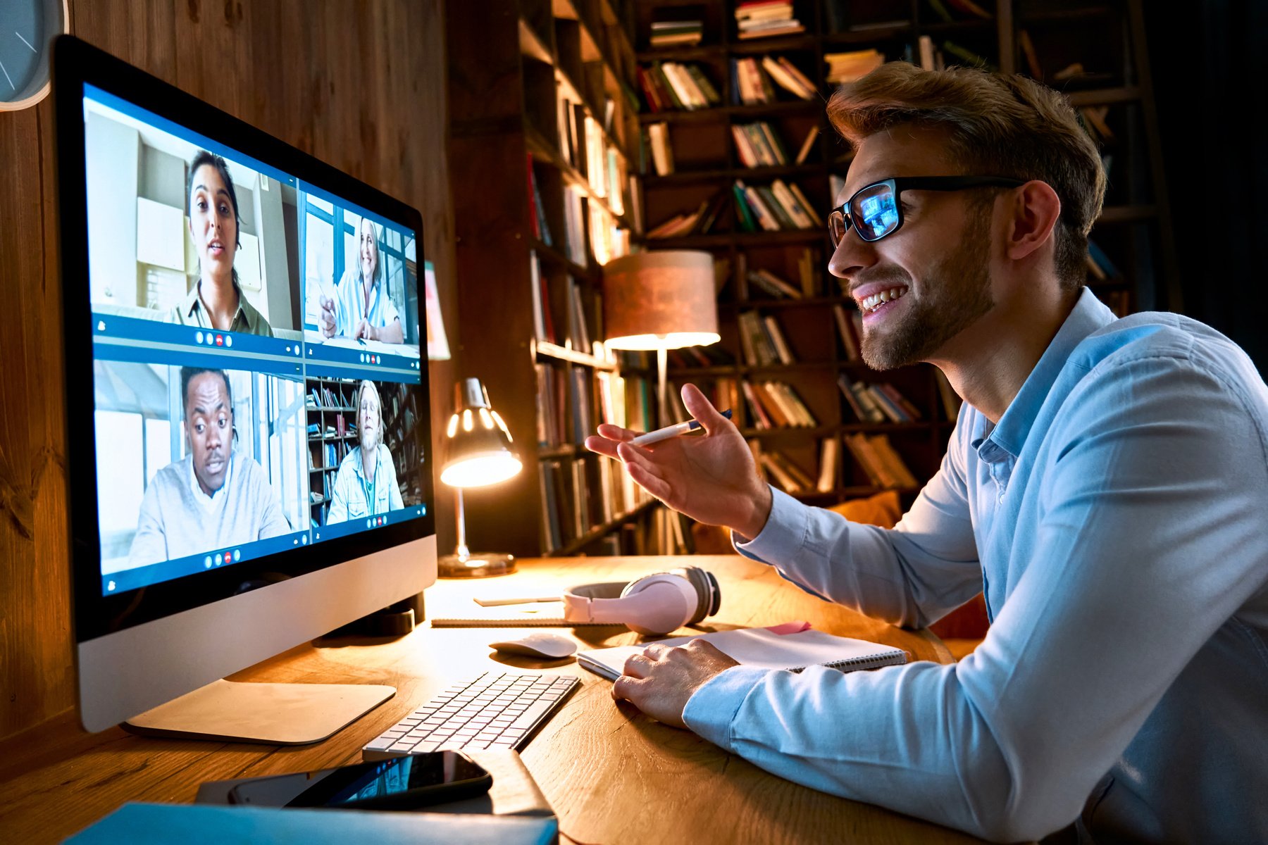 Businessman Having Team Meeting on Video Conference Call